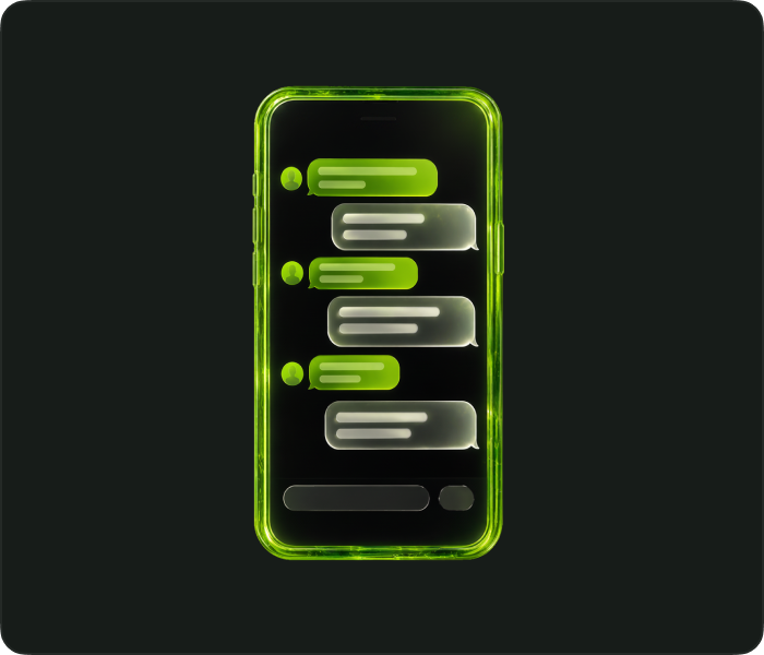 Telefoon met community-chat in neon groen